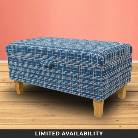 Storage Footstool Ottoman in Lomond Check Denim Fabric | Beaumont