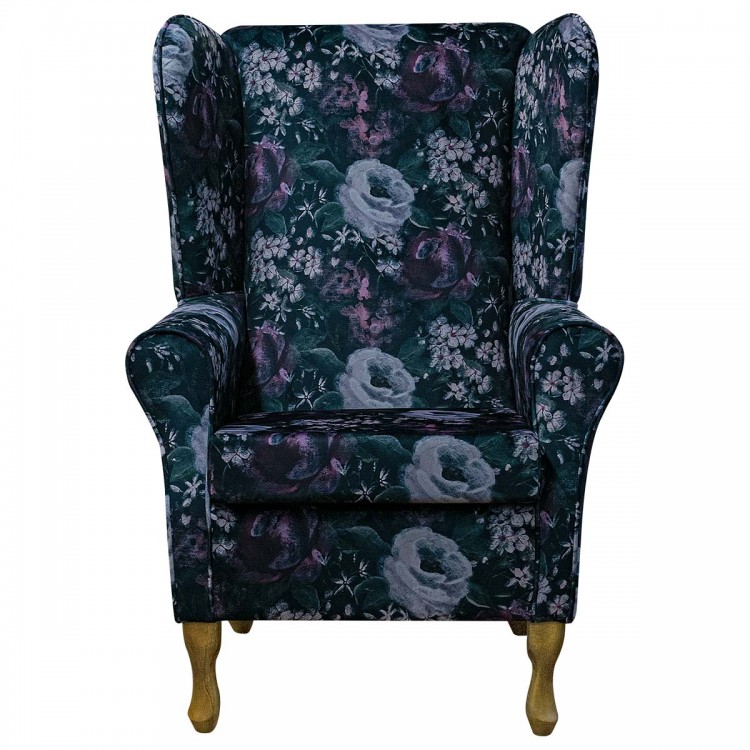 Large High Back Chair in Prints Blossom Aubergine Fabric | Beaumont