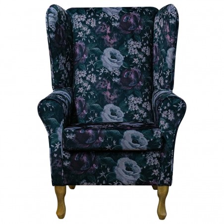Large High Back Chair in Prints Blossom Aubergine Fabric | Beaumont