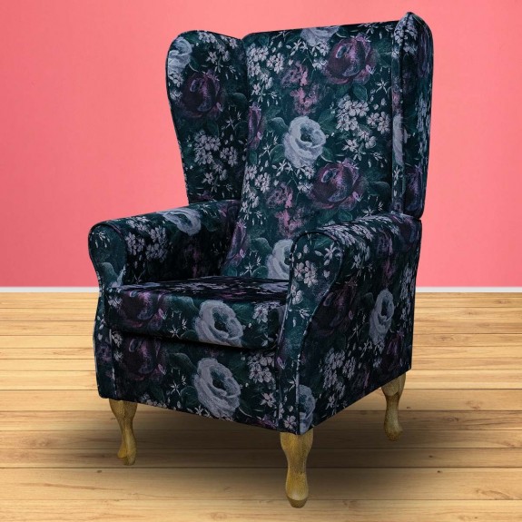 Large High Back Chair in Prints Blossom Aubergine Fabric | Beaumont