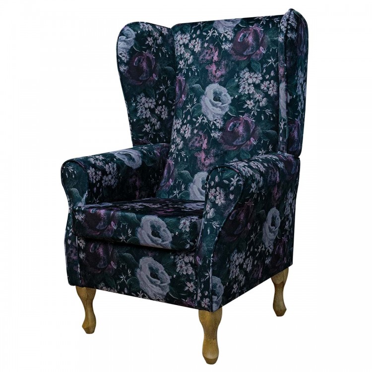 Large High Back Chair in Prints Blossom Aubergine Fabric | Beaumont