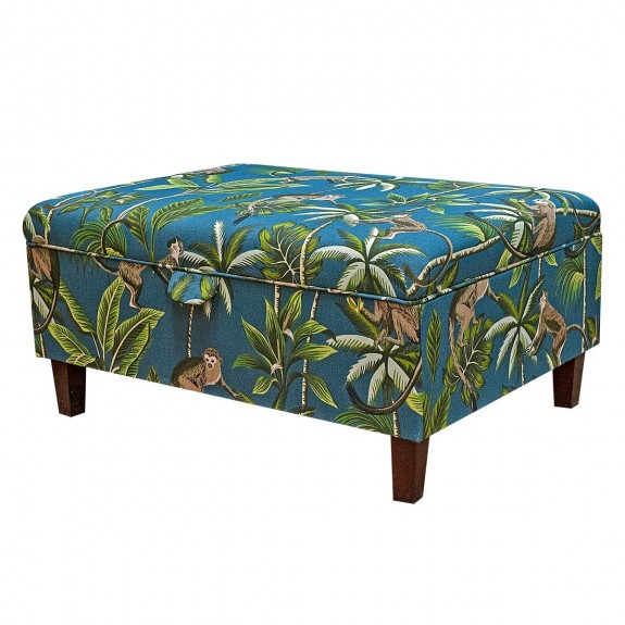 Storage PLUS Ottoman in Monkey Teal 100% Cotton Fabric