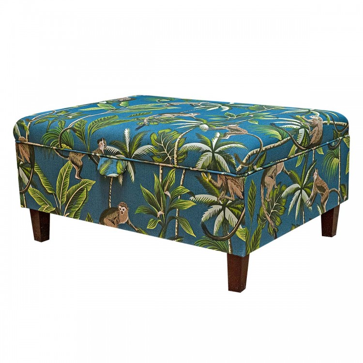 Storage PLUS Ottoman in Fryetts Monkey Teal Fabric | Beaumont