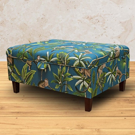 Storage PLUS Ottoman in Fryetts Monkey Teal Fabric | Beaumont