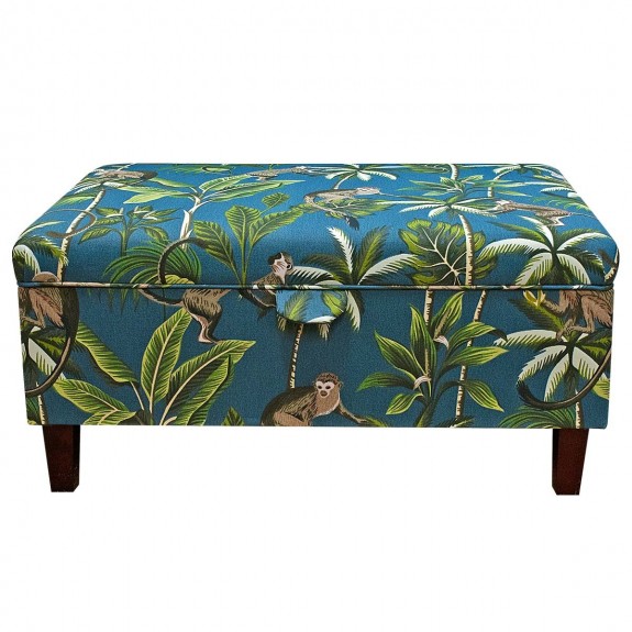 Storage PLUS Ottoman in Monkey Teal 100% Cotton Fabric