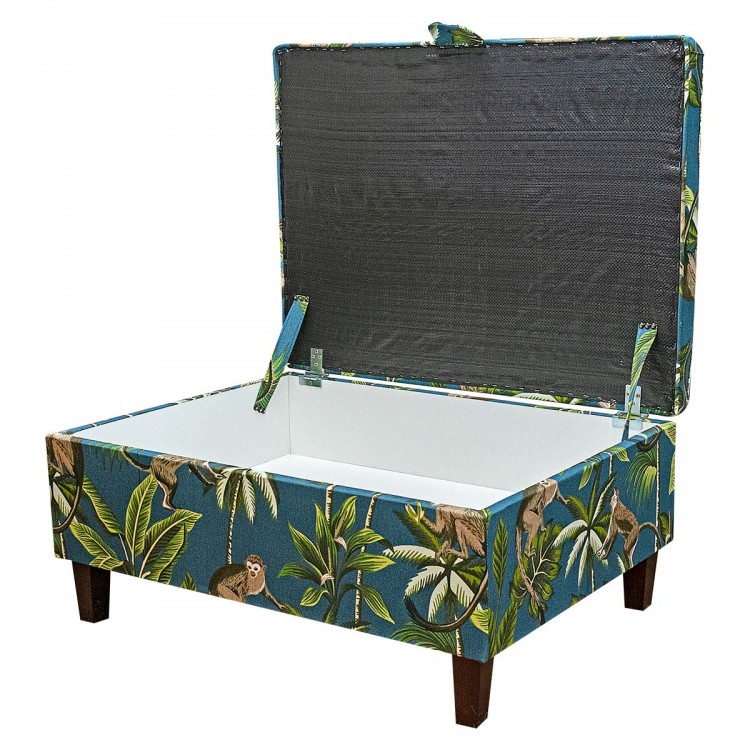 Storage PLUS Ottoman in Fryetts Monkey Teal Fabric | Beaumont