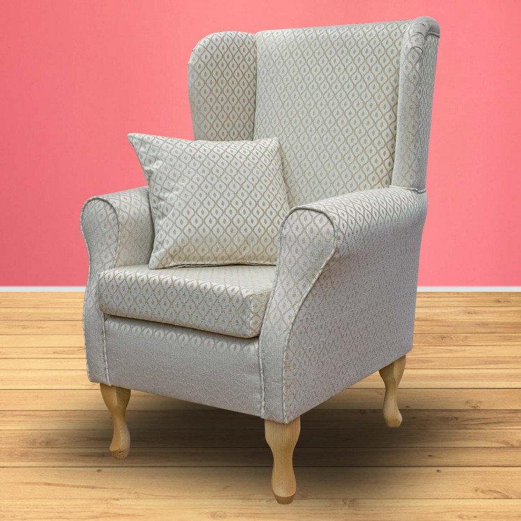 Standard Wingback Chair in Woburn Trellis Beige Fabric | Beaumont