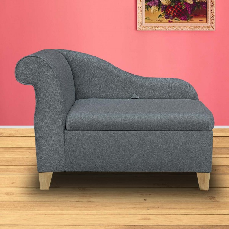 Storage Chaise Longue in a Dundee Herringbone Grey Fabric | Beaumont