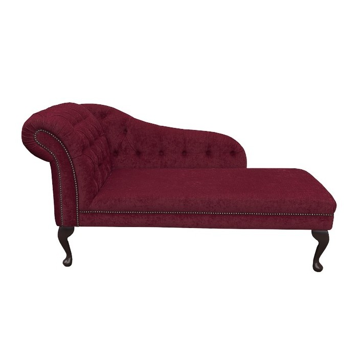 Medium Buttoned & Studded Chaise Longue in Red Wine Fabric