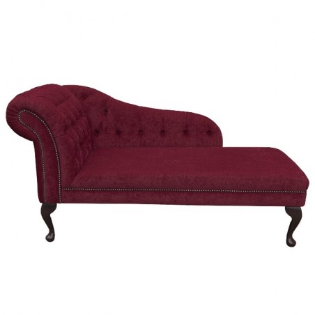 Medium Buttoned & Studded Chaise Longue in Red Wine Fabric