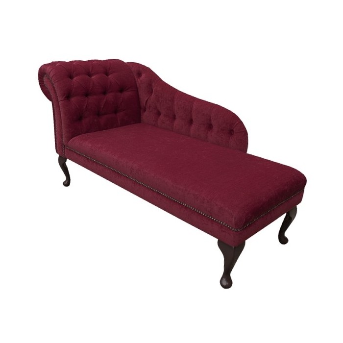 Buttoned & Studded Classic Style Chaise Longue in a Crush Wine Fabric
