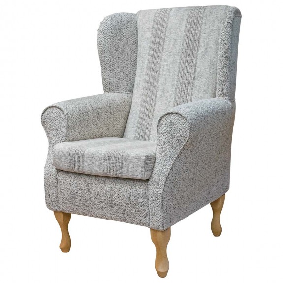 Standard Wingback Fireside Chair in Abbey Wood Stone Herringbone & Stripe Fabric