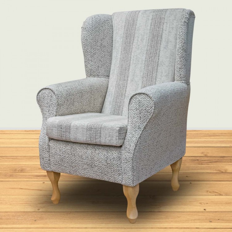 Standard Wingback Chair in Abbey Wood Stone Herringbone & Stripe Fabric | Beaumont