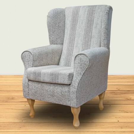 Standard Wingback Chair in Abbey Wood Stone Herringbone & Stripe Fabric | Beaumont