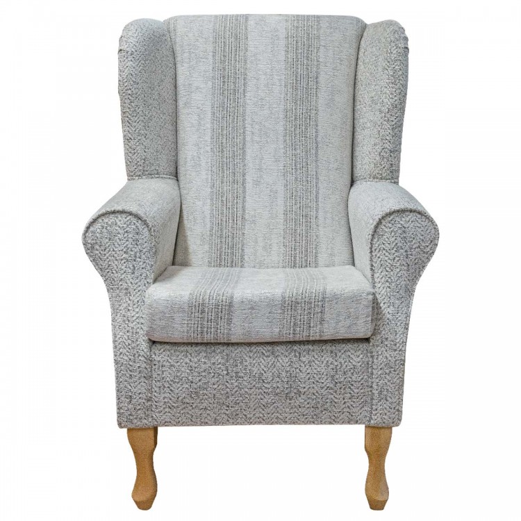 Standard Wingback Chair in Abbey Wood Stone Herringbone & Stripe Fabric | Beaumont