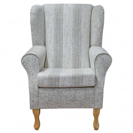 Standard Wingback Chair in Abbey Wood Stone Herringbone & Stripe Fabric | Beaumont