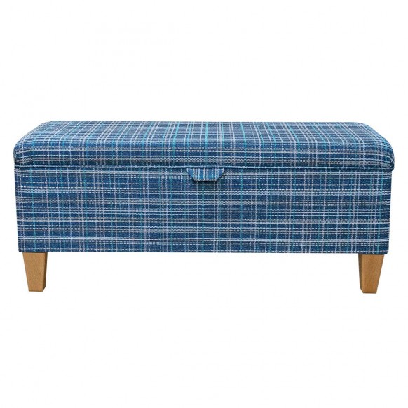 EXCLUSIVE OFFER Storage Bench Stool in Lomond Check Denim Fabric