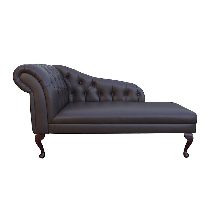 56" Buttoned Classic Style Chaise Longue in a Genuine Medal chocolate Leather