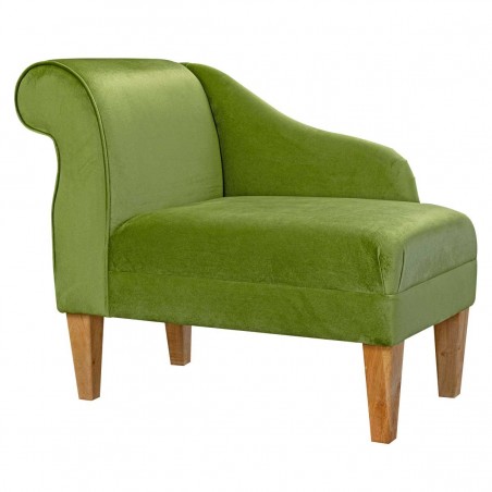 Compact Chaise Longue in Monaco Olive Supersoft Velvet Fabric | Beaumont