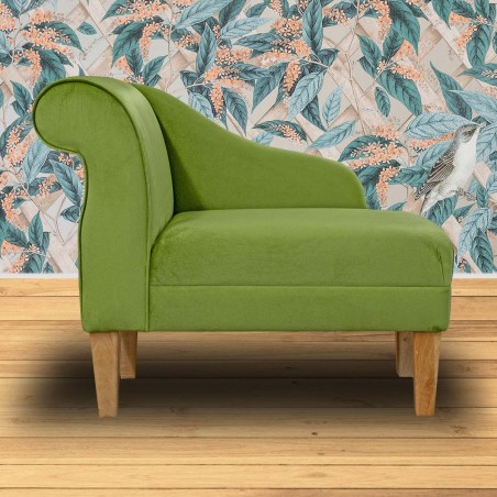 Compact Chaise Longue in Monaco Olive Supersoft Velvet Fabric | Beaumont