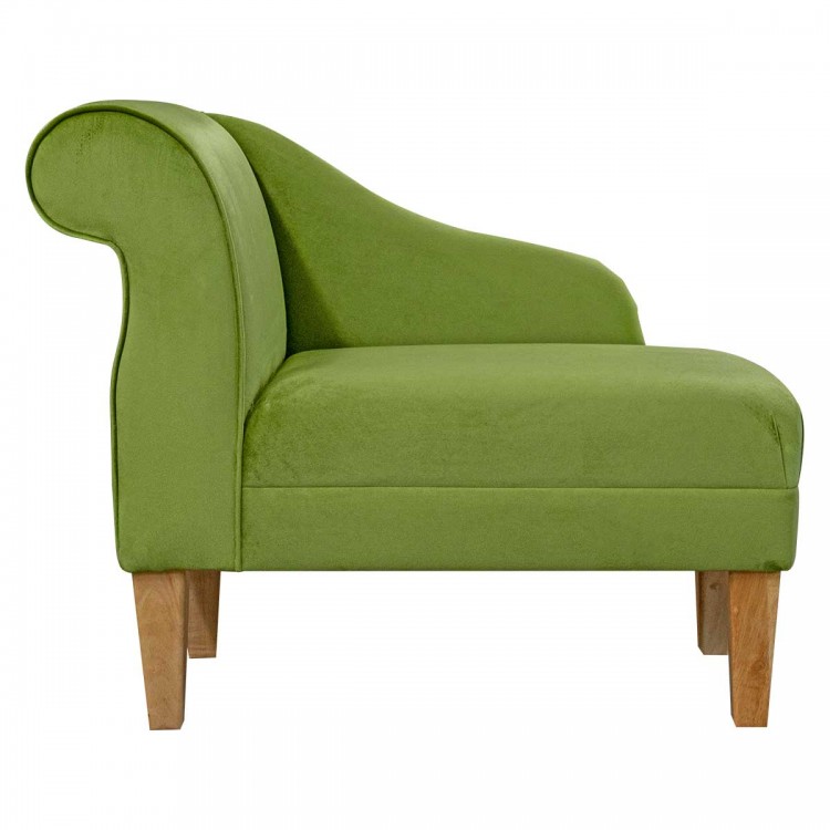 Compact Chaise Longue in Monaco Olive Supersoft Velvet Fabric | Beaumont