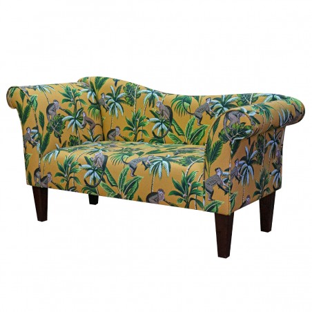 Designer Chaise Sofa in Fryetts Monkey Ochre Tropical Fabric | Beaumont