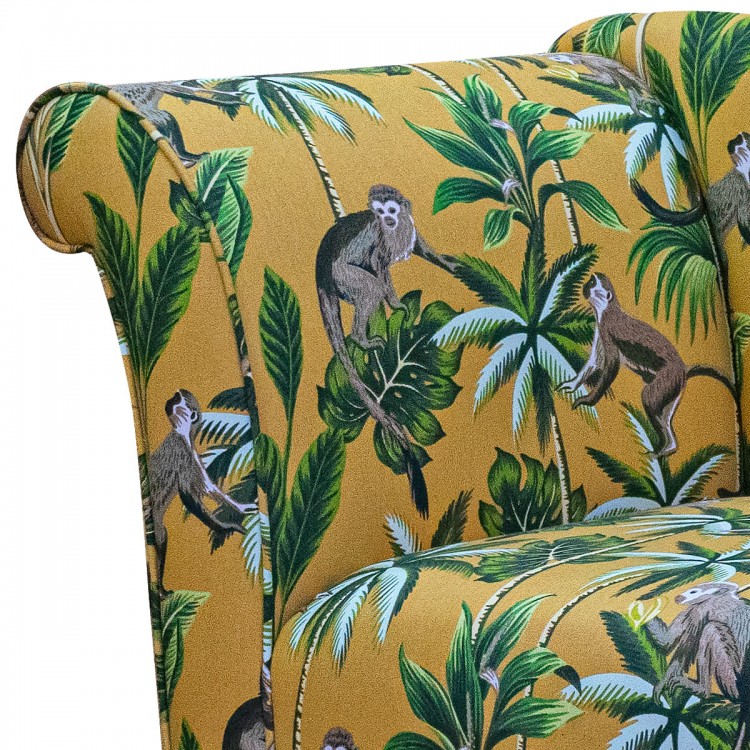Designer Chaise Sofa in Fryetts Monkey Ochre Tropical Fabric | Beaumont