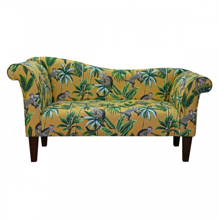 Designer Chaise Sofa in Fryetts Monkey Ochre Tropical Fabric | Beaumont