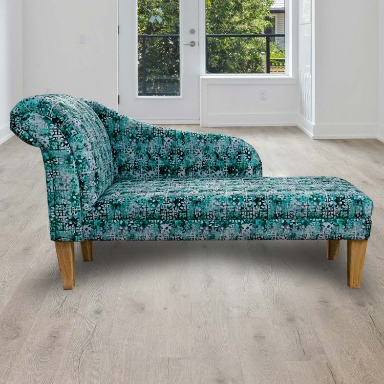 Medium Chaise Longue in Prints Majestic Lagoon Velvet Fabric | Beaumont