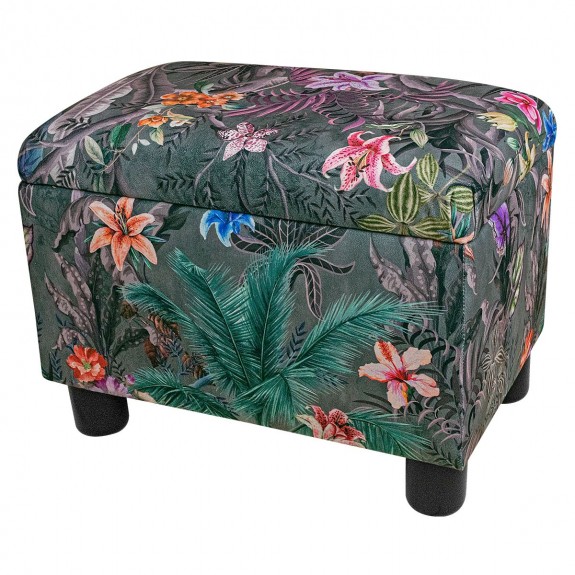 Pouffe Stool in Maestro Ribera Grey Botanical Printed Velvet Fabric