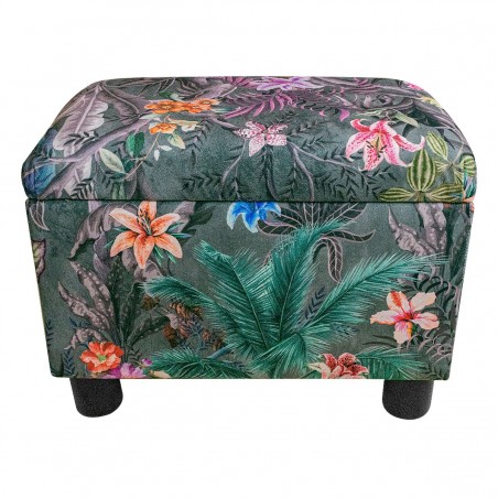Pouffe Stool in Maestro Ribera Grey Botanical Printed Velvet Fabric | Beaumont