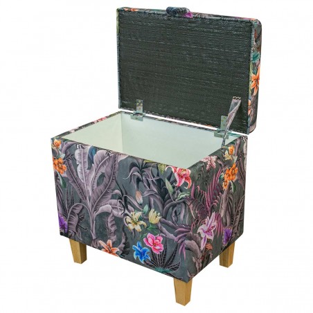 Tall Storage Ottoman in Maestro Ribera Grey Botanical Printed Velvet Fabric