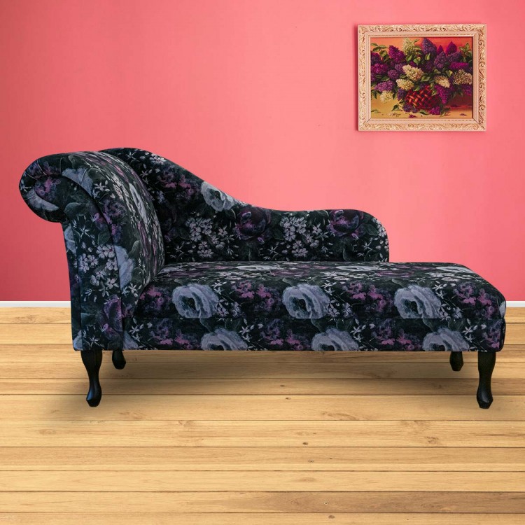 Large Chaise Longue in Prints Blossom Aubergine Fabric  | Beaumont
