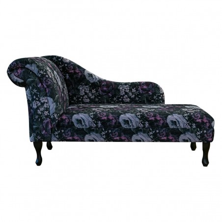 Large Chaise Longue in Prints Blossom Aubergine Fabric  | Beaumont