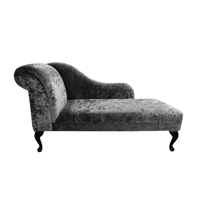 60" Classic Style Chaise Longue in a Pewter / Grey / Silver Crushed Velvet Chenille - SENS1184