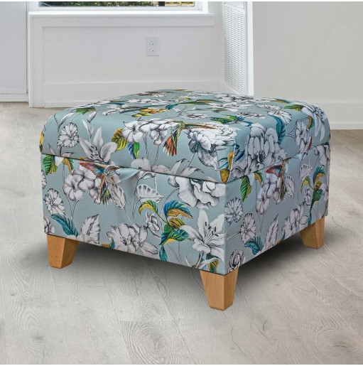 Square Storage Pouffe in Hummingbird Duck Egg Fabric MAE3376 | Beaumont