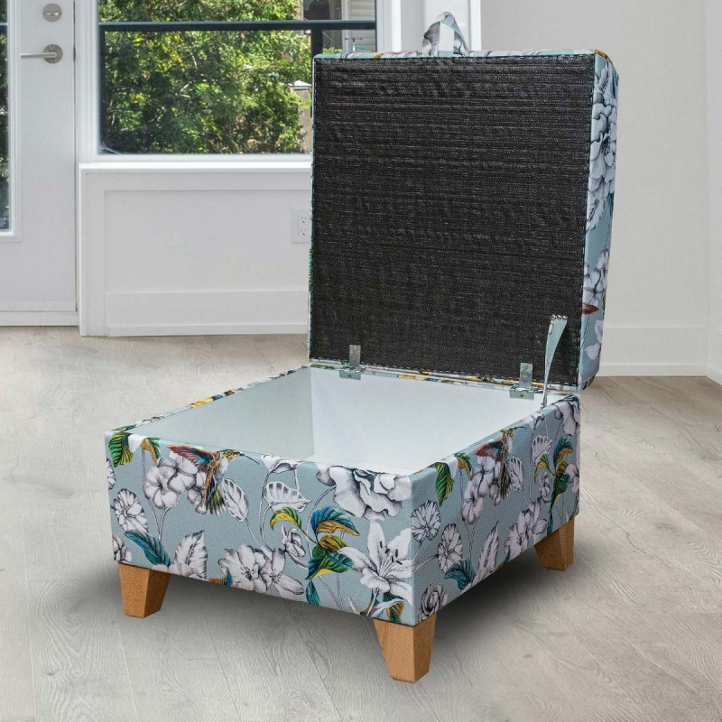 Square Storage Pouffe in Hummingbird Duck Egg Fabric MAE3376 | Beaumont