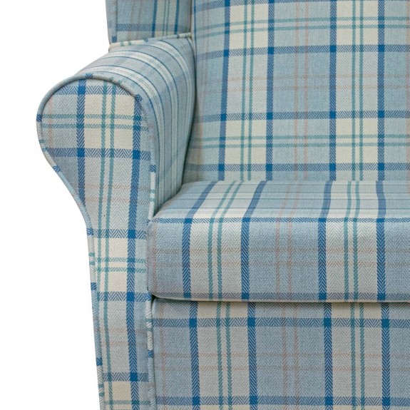 Large High Back Chair in Piazza Ocean Plaid Fabric