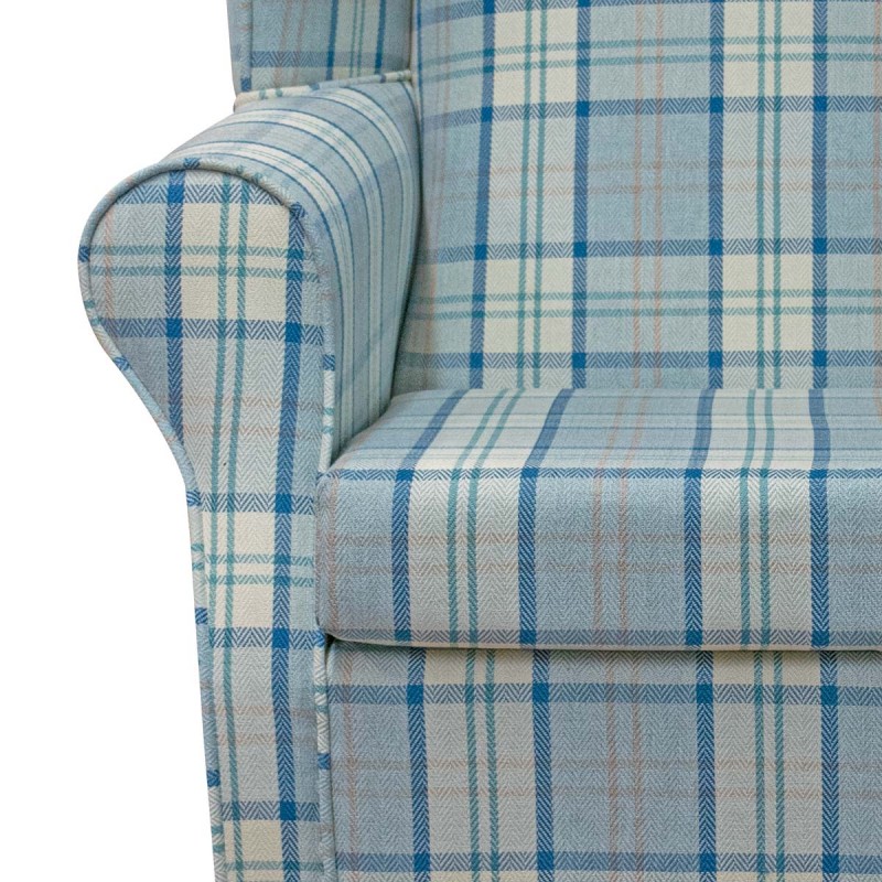 Large High Back Chair in Piazza Ocean Plaid Fabric | Beaumont