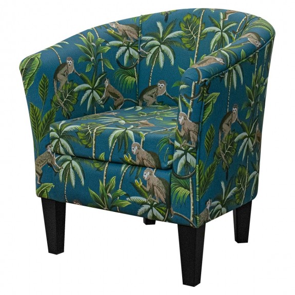 Designer Tub Chair in Monkey Teal 100% Cotton Fabric