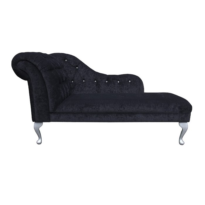 60" Classic Style Deep Buttoned Chaise Longue in a Black Noir Pimlico fabric - 16023