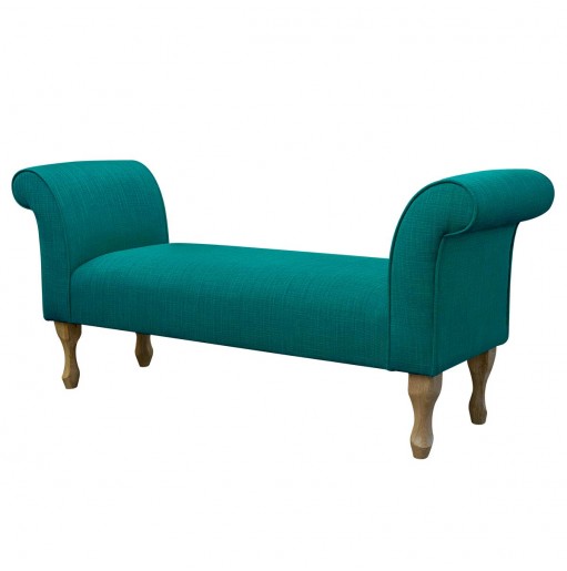 56" Medium Window Seat Settle in Emporio Teal Faux Slub Linen Fabric