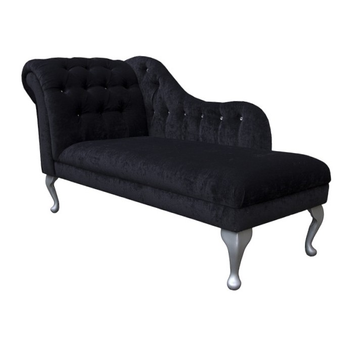 60" Classic Style Deep Buttoned Chaise Longue in a Black Noir Pimlico fabric - 16023