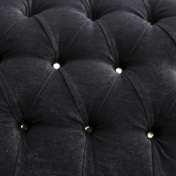 60" Large Deep Buttoned Chaise Longue in a Plush Black Fabric