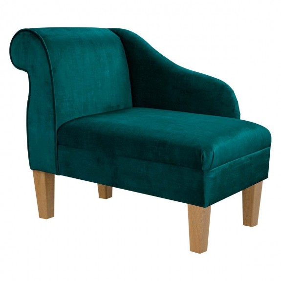 36" Compact Chaise Longue in Ombra Teal Shadow Velvet Fabric