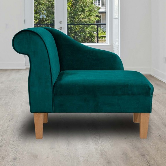 Chaise Longue in Ombra Teal Shadow Velvet Fabric | Beaumont