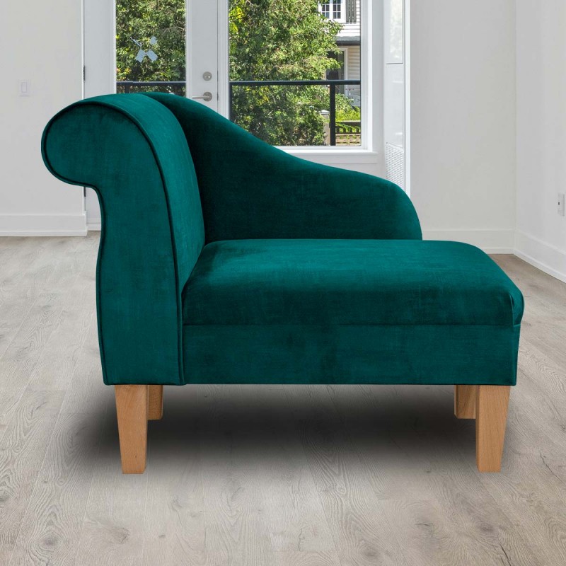 Chaise Longue in Ombra Teal Shadow Velvet Fabric | Beaumont