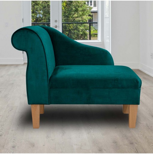 Chaise Longue in Ombra Teal Shadow Velvet Fabric | Beaumont