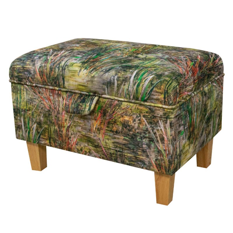 Storage Stool, Ottoman Box in Maestro Mir Green Fabric | Beaumont