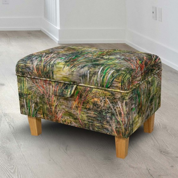 Storage Stool, Ottoman Box in Maestro Mir Green Fabric | Beaumont